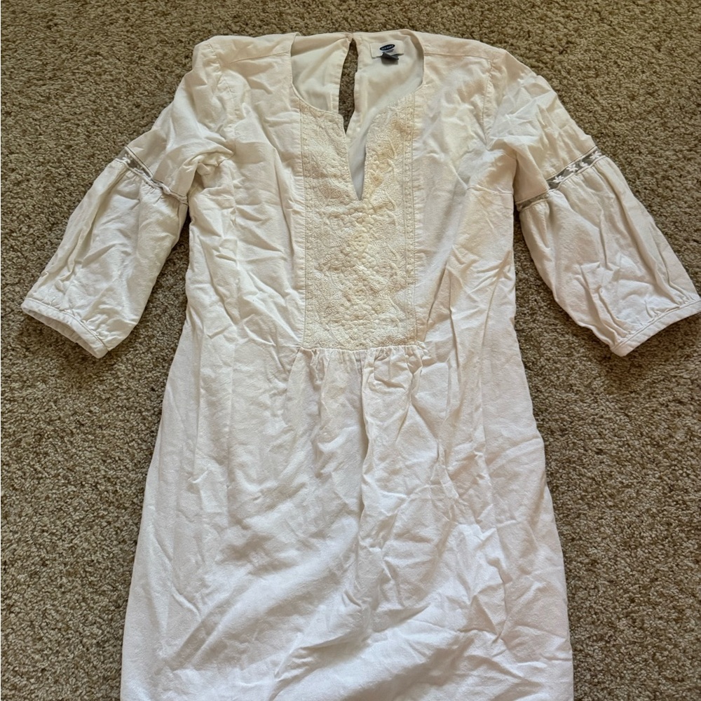 White Embroidered Dress with 3/4 Sleeves